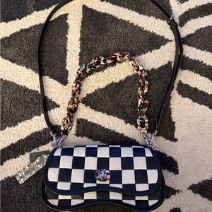 Coachtopia Wavy Dinky Black and White Checkered Crossbody Bag